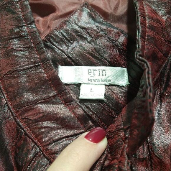 Erin London Textured Deep Red Button Up Retro Pucker Jacket Blazer Size Large - Picture 5 of 6